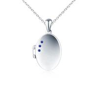 INFINIONLY Womens Girls Oval Necklaces Lockets Fashion 925 Silver Photo Necklace Pendant with Blue Zirconia Personalised Medallions Souvenir Openable Pendant