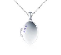 INFINIONLY Womens Girls Oval Necklaces Lockets Fashion 925 Silver Photo Necklace Pendant with Purple Zirconia Personalised Medallions Souvenir Openable Pendant