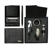 Infinite Emblems Men's Gift Set with Black Leather Wallet, Tie & Pocket Square Set, Socks, Ballpoint Pen & Wine Bottle Opener - Accessories Box for Father's Day, Birthdays or Special Occasions