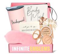 Infinite Emblems Will You be My Bridesmaid Proposal Gift Box - Mirror, 2X Hair Scrunchies, Bag, Plush Eye Mask, Bracelet, & Bridesmaid Cup