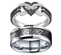 Infinite Love Heart Shaped Ring Set for Her and Him Silver Celtic Dragon Ring Matching Lover Couple Rings for Wedding Bands Anniversary Engagement Promise Rings Bridal Sets, Metal