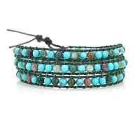 Infinite Memories Layered Leather Handmade Bracelet Boho Bohemian Style Multilayer Crystal Glass Natural Stone Beaded Wrap Bracelets Collection for Women, Leather, no gemstone