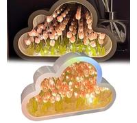 Infinite Petals Mirror, Celestial Petal Mirror, Cloud Tulip Lamp Mirror, Tulip Flower Cloud Mirror, DIY Cloud Tulip Mirror Night Light 20 Flowers Romantic Gift (Color : Pink)