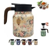 Infinite Tea Pot, Vintage Floral Pattern Tea Pot - Built-in Infuser, Infinite Stainless Steel Insulated Vintage Teapots for Hot Cold Drinks (Off-White(1L))
