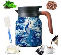 Infinite Teapot, Infinite Tea Pot, Vintage Floral Pattern Teapot - Built-in Infuser, 27oz/33.8oz 316 Stainless Steel Tea Pot with Infuser for Loose Tea for Hot Cold Drinks (C,34oz)