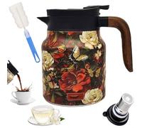 Infinite Teapot, Infinite Vintage Floral Pattern Teapot - Built-in Infuser, Tea Thermes with Infuser Hot Coffee Pot, Stainless Steel Thermal Carafe with Lid for Hot Cold Drinks (B)