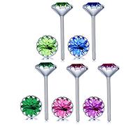 Infinite U 5 Pairs 925 Sterling Silver 5mm Multicolor Cubic Zirconia Ear Studs Earring Set Earbob for Women/Girls