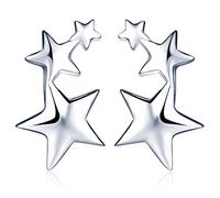 Infinite U 925 Sterling Silver 3 Pentagrams Stars Ear Studs Earrings Earbob for Women/Girls, Silver