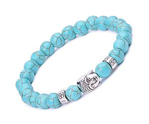Infinite U Alloy Lava Stone Stretch Bracelet for Men Women 9mm Buddha Beads Great for Yoga Meditation Brown Blue Black