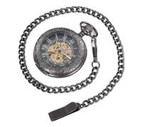 Infinite U Automatic Self-Wind Luminous Mechanical Pocket Watch Steampunk Style Hollow Skeleton Steel Pendant Necklace Black