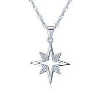 Infinite U Cool Big Star Pendant 925 Sterling Silver Rhodium Plated Cubic Zirconia Necklace with 18" Chain for Women/Girls, Silver