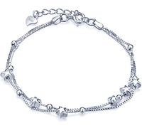 Infinite U Elegant Stars Beads Womens Charm Bracelet 925 Sterling Silver Adjustable Hand Link Double Chains Extension, Silver