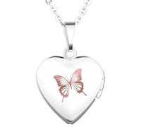 Infinite U Engraving Butterfly Blue Open Heart Photo Locket Stainless Steel Pendant Necklace for Girls/Women (Enable to Engrave Your Own Words)