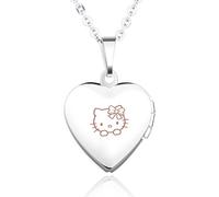 Infinite U Engraving Cute Kitty Blue Stainless Steel Open Heart Photo Locket Women Pendant Necklace for Birthday Gift (Enable to Engrave Your Own Words)