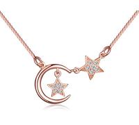 Infinite U Fashion Stars Crescent Moon 925 Sterling Silver Cubic Zirconia Pendant Adjustable Necklace Women Necklet, Rose Gold