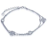 Infinite U Lucky Four Leaf Clover Womens Link Charm Bracelet 925 Sterling Silver Cubic Zirconia Strand Bracelets Adjustable Chain, Silver