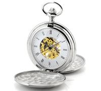 Infinite U Simple Hollow Skeleton Twin-Lids Mechanical Pocket Watch (Enalbe to be Engraved)