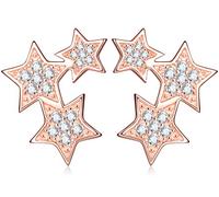 Infinite U Women's girl's earrings 925 Sterling Silver Cubic Zirconia Stars Stud Earring, gift for Christmas birthday, Rose Gold