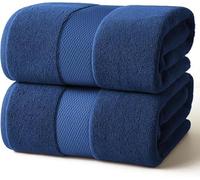 Infinitee Xclusives Premium Bath Sheets Set of 2 Extra Large Bath Towels (90x180cm), 100% Cotton Super Absorbent, Quick-Dry Bath Sheet for Hotel & Spa |Charming Grey| (Tranquil Navy)
