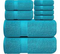 Infinitee Xclusives Premium Bath Towel Set 8-Piece (2 Bath Towels, 2 Hand Towels, 4 Washcloths), Super Absorbent Soft 100% Ring-Spun Cotton for Spa, Gym, Hotel & Bathroom (Serene Teal)