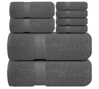 Infinitee Xclusives Premium Bath Towel Set 8-Piece (2 Bath Towels, 2 Hand Towels, 4 Washcloths), Super Absorbent Soft 100% Ring-Spun Cotton for Spa, Gym, Hotel & Bathroom |Shadow Grey|