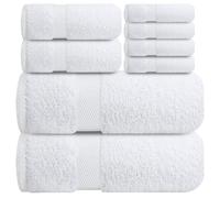 Infinitee Xclusives Premium Bath Towel Set 8-Piece (2 Bath Towels, 2 Hand Towels, 4 Washcloths), Super Absorbent Soft 100% Ring-Spun Cotton for Spa, Gym, Hotel & Bathroom, Brilliant White