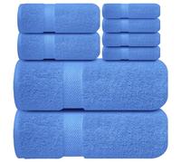 Infinitee Xclusives Premium Bath Towel Set 8-Piece (2 Bath Towels, 2 Hand Towels, 4 Washcloths), Super Absorbent Soft 100% Ring-Spun Cotton for Spa, Gym, Hotel & Bathroom |Eloquent Blue|