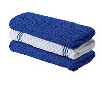 Infinitee Xclusives Premium Kitchen Towels - Pack of 3, 100% Cotton 15 x 25 Inches Absorbent Dish Towels - 425 GSM Tea Towel, Terry Kitchen Dishcloth Towels- Blue Dish Cloth for Household Cleaning