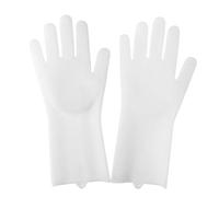 Infinitely Great Home Decor Center 2 in 1 Magic Silicone Rubber Dish Washing Gloves Eco-Friendly Scrubber Cleaning (White)