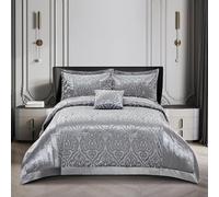Infinity Bedspread Set Super King Size Silver Jacquard Velvet Floral Damask with Matching Pillow Shams Soft Microfiber Backing Hypoallergenic Machine Washable