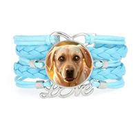 Infinity Big Eyes Labrador Dog Love Adjustable Leather Braided Bracelet Blu