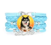 Infinity Big Eyes Malamute Dog Love Adjustable Leather Braided Bracelet Blu