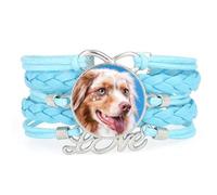 Infinity Big Eyes Shepherd Dog Love Adjustable Leather Braided Bracelet Blu