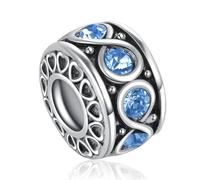 Infinity Birthday Cubic Zirconia March Blue Birthstones Spacer Bead Charm Compatible with Pandora Charms Bracelets