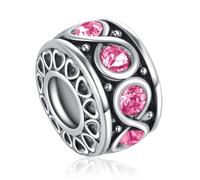 Infinity Birthday Cubic Zirconia October Pink Birthstones Spacer Bead Charm Compatible with Pandora Charms Bracelets