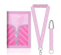 Infinity & Breathe Pink Neck Pouch for Girls, Neck Pouch with Lanyard and Key Ring, Triple Foldable Wallet with Heart Pattern, Ideal for School, Travel or Children's Birthdays