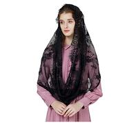 Infinity Chapel Veil Catholic Church Mantilla Eyelash Lace Embroidered Black Elegant Head Cover V101