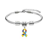 Infinity Collection Autism Awareness Snake Chain Bracelet - Silver Plated Adjustable Chain with Charm - Support Gift for Teachers, Moms, Friends, One size, Stainless Steel, no gemstone
