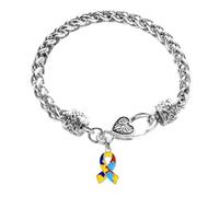 Infinity Collection Autism Awareness Spiga Chain Bracelet - Silver Wheat Link with Puzzle Piece Ribbon Charm - Support Gift for Moms, Teachers, and Friends, One size, Stainless Steel, no gemstone