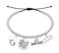 Infinity Collection Silver Stainless Steel Graduation Charm Bracelet - Adjustable Chain with She Believed She Could, Cap, Graduate & 2026 Charms - Gift for Graduates, Seniors & College Students, One