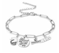 Infinity Collection Silver Stainless Steel Graduation Charm Bracelet - Adjustable Chain with She Believed She Could, Cap, Graduate & 2026 Charms - Gift for Graduates, Seniors & College Students, One
