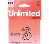 INFINITY CONNECT - Unlimited Data SIM Card (Three Network) | 5G Ready | 30 Days Preloaded | Unlimited UK Calls & Texts | Pay As You Go (PAYG) No Contract | Fits All Phones (Trio-Cut)