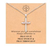 Infinity Cross Necklace for Granddaughter/Daughter/Friend/Baptism, Religious Faith Cross Pendant Necklace Christian Christmas Jewelry Gift for Women (Pray)
