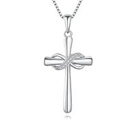 Infinity Cross Necklace for Women Girls 925 Sterling Silver Danity Cross Pendant Necklace Christian Jewelry Baptism Gift 18''+2'' Chain