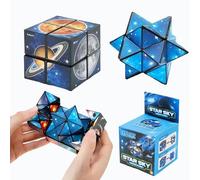 Infinity Cube Fidget Toy - 2-in-1 Durable Plastic Travel Toy for Kids 6-12, Smooth Flipping Stress Relief Cube with Milky Way, Stocking Filler Gift for Boys & Girls (5.5cm)