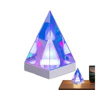 Infinity Cube Light, 3D Table Desk Lamp, Multicolor Ambient Lighting with Mirror, Optical Glass Prism, Geometric Pyramid Decors with Base, Aesthetic Night Lights for Bedroom Living Room and Office Use
