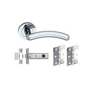 Infinity Decor 1 Set Arched T-Bar Chrome Lever On Rose Door Handles Pack Internal Latch & Hinge