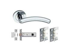 Infinity Decor 1 Set Arched T-Bar Chrome Lever On Rose Door Handles Pack Internal Latch & Hinge