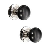 Infinity Decor 100% Pure Ebony Wood/Victorian Style Solid Natural Ebony Bun Mortice Door Knob Set 3 Finishes (Polished Nickel)