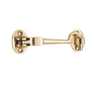 Infinity Decor 100mm Brass Cabin Hook and Eye Polished Brass Silent Catch | Anti Rattle Compact Hold-Open Latch for Sheds, Cupboard, Patio Doors, Garden Gates, Greenhouses, Cabinets, Closets & Windows